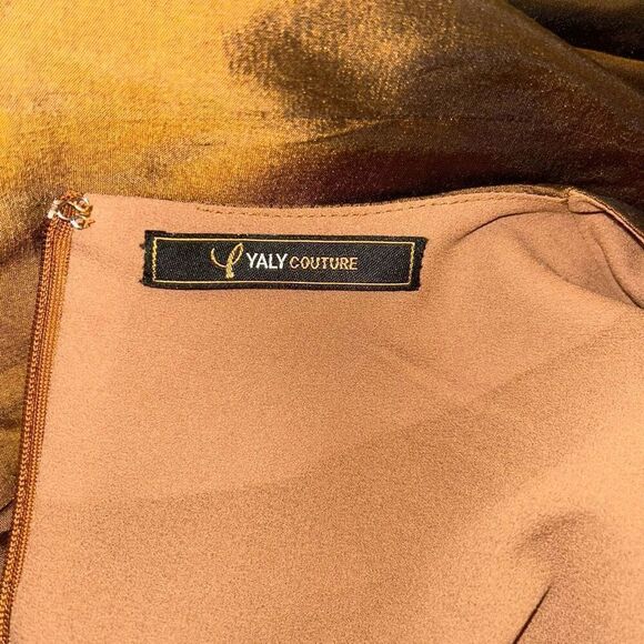 Yaly Couture Custom Brown Silk Shift Midi Dress 18 - Picture 2 of 7